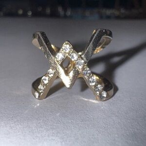 Golden Crossed Diamond Ring